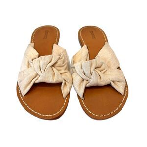 Anthropologie Saludos Linen Knotted Flat Sandals Summer Beige Size 7